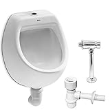 VBChome Urinal Zulauf Oben + Spülventil + Siphon Weiß Modern Hochwertig Keramik Pinkelbecken senkrecht Pissoir Mini + Urinalspüler Druckspüler + Flaschensiphon