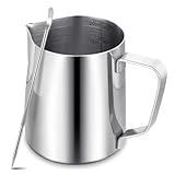 Milchkännchen für Kaffeemaschine – 600 ml/20 fl.oz Milchkanne aus Edelstahl 304 mit Stift,Barista-Zubehör aus Metall für Cappuccino,Latte und Espresso,Spülmaschinenfest
