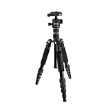 Mantona Light Traveller Reisestativ 131,5 cm schwarz, Kamerastativ aus Aluminium bis 5 kg Traglast, leichtes Fotostativ mit Kugelkopf und Arca-Swiss-Schnellwechselplatte, Tripod und Monopod