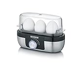 SEVERIN Eierkocher für 3 Eier mit elektronischer Kochzeitüberwachung, inkl. Messbecher mit Eierstecher, Eier Kocher für ideale Härtestufe, Edelstahl-gebürstet/schwarz, 300 W, EK 3163
