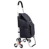 Faltbarer Einkaufstrolley mit 6 Rädern, Aluminiumrahmen, isolierte Einkaufstasche, Treppensteiger, maximale Tragkraft 50 kg, leichter Einkaufswagen (schwarz)