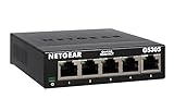 NETGEAR GS305 LAN Switch 5 Port Netzwerk Switch (Plug-and-Play Gigabit Switch LAN Splitter, LAN Verteiler, Ethernet Hub lüfterlos, robustes Metallgehäuse), Schwarz