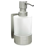 Dolvhin® Seifenspender Wandbefestigung ohne Bohren | Milchglas Handseifenspender | Edelstahl Pumpspender & Wandhalterung | Wandseifenspender zum Kleben | Spülmittelspender 250ml | Silber Grau