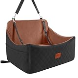 Wooaidagg Dog Car Seat for Medium Sized Dog Up to 55lbs,Super Soft Fabic Pet Car Seat Filling in Memory Foam, Car Dog Bed with Safety Belt Loops,Fully Detachable and Washable (Black/Brown,Large)