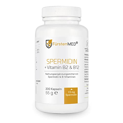 FürstenMED 200 Spermidin Kapseln Hochdosiert - Weizenkeime Spermidin 1,5mg (Spermidine) - 100 Tage Vorrat - 10:1 Weizenkeim Extrakt (Triticum sativum) + Vitamin B2 & B12