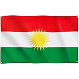 Runesol Kurdistan Flagge, 91x152 cm, Kurdische Nationalflagge, 4 Ösen, eine in jeder Ecke, Alaya Rengîn, Premium-Flaggen für drinnen und draußen, Fahne, lebendige Farben