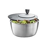 GEFU Salatschleuder ROTARE | Edelstahl, 24 cm | Salattrockner mit Kurbelantrieb & Ausgießer | 3-teilig & spülmaschinengeeignet, 3L Volumen