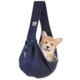 Halinuia Reversibel Kleine Hundetragetasche bis 7KG Angenehm Tragetasche Hund Sicherer mit Karabiner Tragegurt Hunde Umhängetasche für Haustiere für Spaziergänge Aktivitäten im Freien, Blau