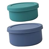 HIAKDOFT 2 Stück Silikon Meal Box Teilig Grün Dunkelblau Faltbare Lebensmittelechte Frischhaltedosen Auslaufsicher Tragbar für Haushalt und Outdoor Lunchbox Vorratsbehälter