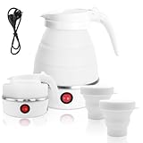 Faltbarer Wasserkessel, 0.6L Mini Wasserkocher,Reisewasserkocher Klein,Faltbarer Silikon Camping Wasserkessel,5 Minuten Schnelles Kochen für Küche Reise Camping Outdoor(Weiß)