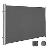 SONGMICS Alu-Seitenmarkise, ausziehbar, 200 x 400 cm, Blickdicht, Sonnenschutz, blickdicht, Seitenrollo, für Balkon, Terrasse, Garten, anthrazit GSA204G01