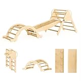 GT GETCO TECH 7-in-1klettergerüst Indoor,Kletterdreieck mit Rutsche und Kletterbogen Set, Stabilem Baby-kletterdreieck,Indoor Spielplatz（logs）