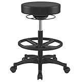 SONGMICS OSC007B01 Arbeitshocker, hoher Sitz, ergonomischer Dynasenhocker, Bürohocker, Sitz- und Stehhocker, drehbar und verstellbar, 59,5 – 81 cm, mit Verstellbarer runder Fußstütze, Schwarz