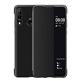 Huawei P30 Lite Hülle, Luxus PU Leder Handyhülle, Smart View Flip Cover Schutzhülle [Energiesparmodus Bieten][Umfassender Schutz](P30Lite, Schwarz)