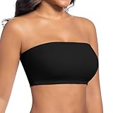 ONEW Nahtlos Bandeau BH Damen Trägerloser Bustier Top ohne Bügel Schulterfrei Bra Tube Top mit Transparenten Trägern Schwarz XL