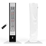 VASNER HeatTower schwarz + AirCape weiß – Infrarot Standheizstrahler 2500 Watt mit Abdeckhaube, Heizstrahler Terrasse, 4 Heizstufen, Fernbedienung, Terrassenstrahler elektrisch, IP65 Outdoor Schutz