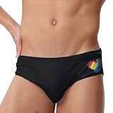 Caxndycing Badeshorts Herren Kurz Slip Bunt Badehose Eng Sexy Kurze Badeslip Streifen Regenbogen Swimming Briefs Abnehmbares Pad Freizeit Sport Badeanzug Lauf Schwimmhose