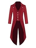 Makkrom Herren Steampunk-Gothic-Jacke viktorianischer Frack Vintage St. Patrick's Day Kostüm Smoking Mantel Uniform (XXXX-Large, Rot)