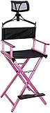 Klappbarer Make-up-Stuhl für den Außenbereich, tragbarer Aluminiumstuhl mit Kopfstütze und Fußstütze, ideal für Camping, Rasen und Filmsets