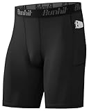 Runhit 1/2 Pack Herren Kompressionsshorts - Schnelltrocknende Base Layer Laufshorts Radlerhose Funktionsunterwäsche Unterziehhose Männer Fußball Atmungsaktive Sporthose mit Handytasche Schwarz L
