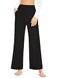 ACTINPUT Yogahose Damen Lang mit Taschen Jogginghose Damen Baggy Hohe Taille Sporthose Weites Bein Trainingshose Laufhosen Sommer(Schwarz,XL)