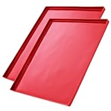 Coolinato 2er Set Silikon Backmatte mit Rand groß 36,5x27x1cm, Rot, lebensmittelecht, ideal zum Backen und als Backunterlage, inkl. 4 Rezepten