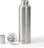 wenco Trinkflasche Edelstahl 1l / 1000ml isoliert und auslaufsicher für kalte und heiße Getränke auch als Thermoskanne verwendbar – mit Teesieb – BPA frei – silber
