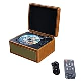 Rancrvy Tragbarer kabelloser Bluetooth-Lautsprecher, multifunktionaler Reprodutor CD Retro, Aufnahme-Audio-Player, Braun