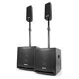 Vonyx VX1000BT PA Lautsprecher Set, Aktiv Musikanlage, 1000 Watt 2X Subwoofer, 2X Topteile, 2X Bi-amp Lautsprecherkabel, für Partys, Gigs und kleine Festivals, schwarz