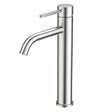 FORIOUS Wasserhahn Bad, Hoch Waschtischarmatur Waschbecken Armaturen in Spotresist Gebürstetes Nickel mit Hig 190 MM Auslaufhöhe, Einhebelmischer Mischbatterie für Waschbecken im Bad, Gäste-WC