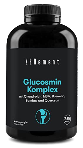 Glucosamin-Komplex, mit Chondroitin, MSM, Boswellia, Bambus und Quercetin, 365 Kapseln | GMO-frei, frei von Zusatzstoffen, glutenfrei, GMP | Zenement