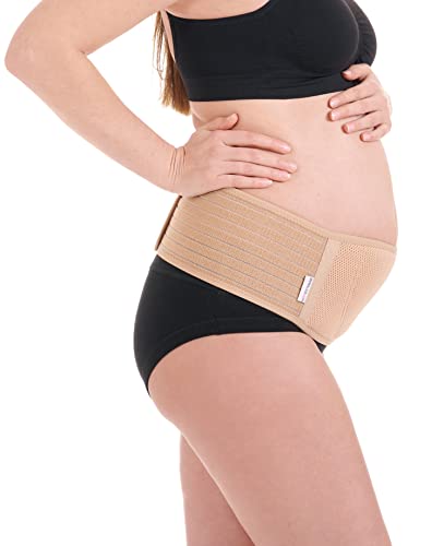 Herzmutter Bauchgurt Schwangerschaft - größenverstellbarer Schwangerschaftsgurt - Bauchgurt-Schwangerschafts-Stützgürtel-Bauchband - Gymnastik-Yoga-Sport - Beige-Schwarz - 3400 (S-M, Beige)