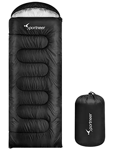 Schlafsack, Sportneer Outdoor Deckenschlafsack Tragbar Ultraleicht Warm Schlafsäcke für Kinder Erwachsene Damen Sleeping beim Camping Trekking Reise Wandern, Schwarz