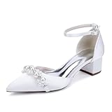 TFDRSEXVD Damen Glitzer Spitz Ausgehöhlt Klobiger Niedriger Absatz Rückenfrei Breathe Brautsandalen Für Party Hochzeit Beruf,Weiß,43