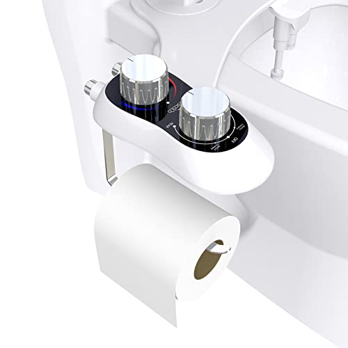 Bidet-Aufsatz für Toilette, Heiß-Und Kaltwasser Nicht elektrisches Bidet Doppeldüse, Bidet Einsatz Einstellbarer Druckschalter mit Gewebehalter Front-und Heckreinigung für WC Dusche, Po-Dusche