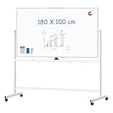 maxtek Whiteboard mit Ständer 180 X 100cm, Doppelseitiges Magnetisches Aluminiumrahmen Mobiles Whiteboard mit Stifte, Schwämme, Tafellöscher