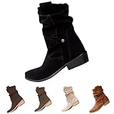 Cowboy Stiefeletten Damen Beige Wildleder - Damen Stiefel Mit Absatz Rom Vintage Westernstiefel Blockabsatz Halbstiefel Ankle Boots Seitlichem Reißverschluss Country-Stiefel Zehenpartie Reitstiefel