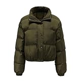 Einfarbig, lässig, schlicht, klassisch, Stehkragen, Knopfnähte, mehrfarbig, kurze Damen-Daunenjacke, Army En8, L