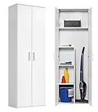 mokebo® Mehrzweckschrank o. Besenschrank 'Der Lange', auch als Haushaltsschrank o. Putzschrank mit Staubsaugerfach für Akkustaubsauger (Max. 141x26x34 cm) in Weiß aus Holz in 60x180x34 (B/H/T in cm)