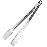 GEFU Grillzange BBQ – Edelstahlzange mit Antirutsch-Griff, flacher Vorderkante & Fettablaufschlitz, mit praktischer Verriegelung & Aufhängeöse - 42,5 cm Länge