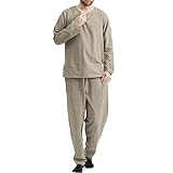 Schlafanzug für den Sommer, für Herren – Pyjama-Set, Oberteil und Unterteil, langärmlig, aus Baumwolle, für Herren, Pyjama, Set schwarz