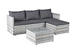 LC Garden Loungino Balkonmöbel für 3-4 Personen Lounge, Sitzgruppe mit Tisch + Hocker, Gartenlounge, Ecksofa, Garten wie Balkon + Terrasse Parma Geflecht