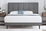 Yocreat Polsterbett 180 x 200 cm Bettgestell Doppelbett Bettrahmen mit Kopfteil, Stoffbett mit Lattenrost, Einfache Montage, Hellgrau