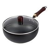 Generisch Cooking Wok, Traditional Iron Pan, 9.45 inch, Ergonomic Uncoated Wok with Lid and Heat-Resistant Handle, Classic Design, Ideal for Home, Outdoors, Restaurant, Camping, Indoor Use