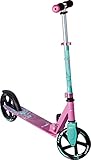 muuwmi Aluminium Scooter – Tretroller, 200 mm, ABEC 5, GS-geprüft, höhenverstellbar, XL-Deck, pink-türkis