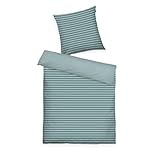TOM TAILOR Renforcé-Bettwäsche, 80x80 + 135x200 cm, 100% Baumwolle/Renforcé, mit Wendemotiv und farbigem Reißverschluss, MEDIUM STRIPES Türkis (Fresh Sage, Smokey Sage)