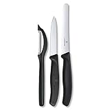 Victorinox Swiss Classic, Gemüse-, Tomatenmesser und Schäler Set, 3teilig, Robuster Kunststoffgriff, Rostfreier Stahl, Schwarz