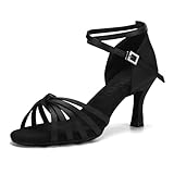 TINRYMX Latein Tanzschuhe Damen Satin Prom Salsa Standard Profi Tanzschuhe,801-Schwarz-7cm,39 EU