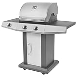 Gasgrill mit 2+1 Flammen, Grill mit 2 Kochzonen und Seitenbrenner, Grillwagen mit Rädern, Leicht zu bewegen, 116,5 x 59 x 117 cm Schwarz und Silbern Edelstahl
