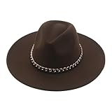 WUFANGBU Fedora Trilby Filzhut Hut Zylinder Hut Filz Hut Sonnenschirm Flat Top Breite Traufe Kette Filz Hut Satin Für Frauen M (56-58Cm) Kaffee